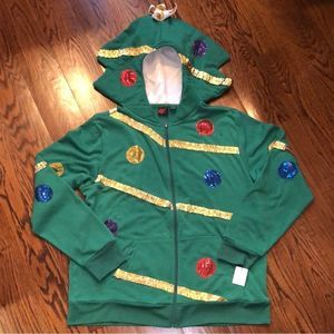 Full Zip Sequin Ornaments Tinsel Christmas Tree Hoodie with Pockets Sz XL NWT